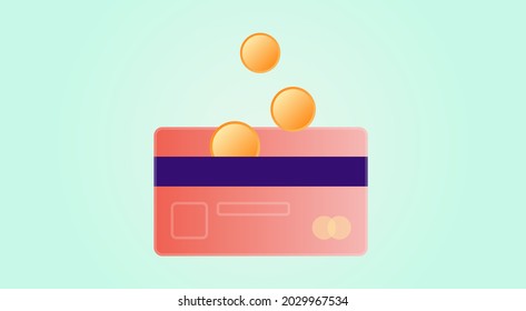 Payment on bank account. Cash Back paying. Get salary on bank card. Wages on credit and debit card. Stake money online. Earn cash by savings. Falling gold coin. Vector illustration