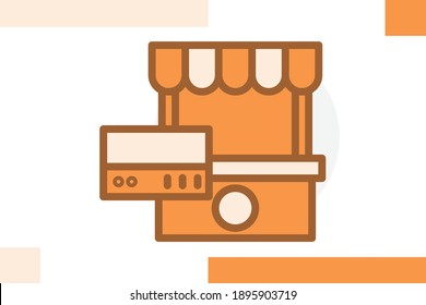 Payment on store icon  filled line color concept related market, store and shop business elements.