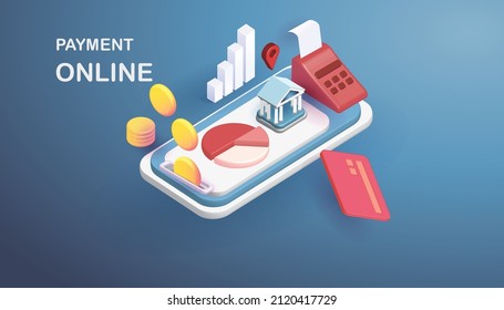 payment online with banking 3d vector card business money coin concept wed wallet
