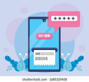 tecnología de pago en línea con diseño de ilustración de smartphone y vector de recibos