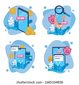 payment online technology with smartphones vector illustration design