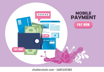 payment online technology with wallet and money vector illustration design
