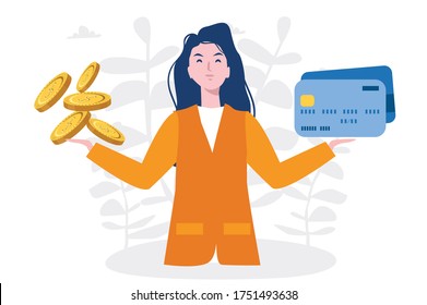 Payment options, cash or card. Vector illustration for web banner, infographics, mobile
