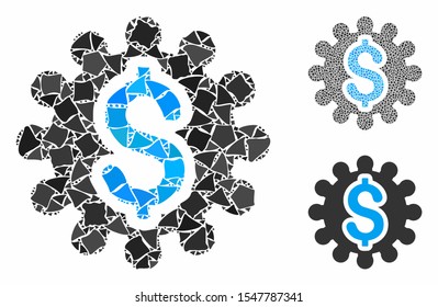 Payment options cog mosaic of joggly parts in variable sizes and shades, based on payment options cog icon. Vector trembly parts are united into collage.