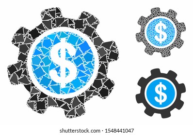 Payment options gear composition of tuberous items in various sizes and shades, based on payment options gear icon. Vector tuberous items are combined into composition.
