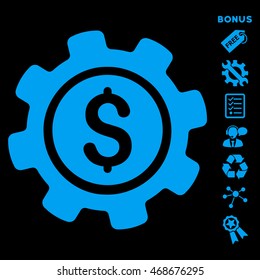 Payment Options icon with bonus pictograms. Vector illustration style is flat iconic symbols, blue color, black background, rounded angles.