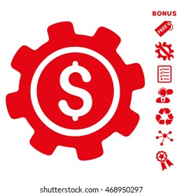 Payment Options icon with bonus pictograms. Vector illustration style is flat iconic symbols, red color, white background, rounded angles.