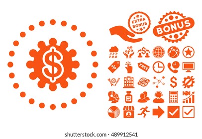 Payment Options icon with bonus pictures. Vector illustration style is flat iconic symbols, orange color, white background.