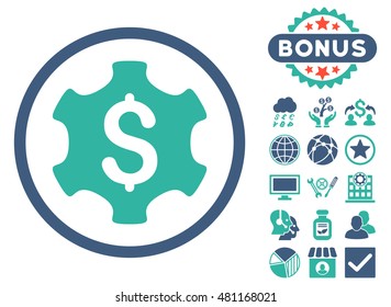 Payment Options icon with bonus. Vector illustration style is flat iconic bicolor symbols, cobalt and cyan colors, white background.