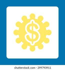 Payment options icon. Vector style is yellow and white colors, flat rounded square button on a blue background.