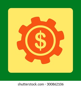 Payment options icon. Vector style is orange and yellow colors, flat rounded square button on a green background.