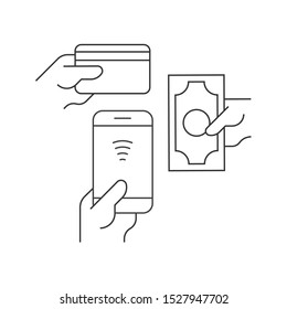 Payment options linear illustration on white background