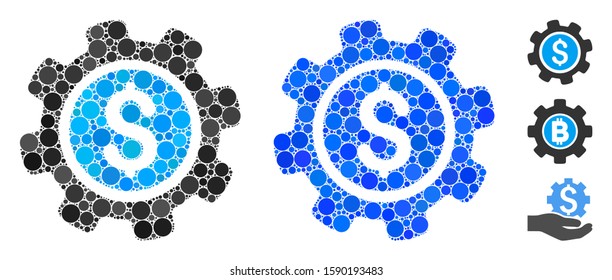 Payment options mosaic of small circles in various sizes and color tinges, based on payment options icon. Vector small circles are composed into blue collage.