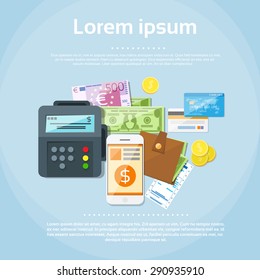 Payment Options Set Phone Money Credit Cars Wallet Flat Vector illustration