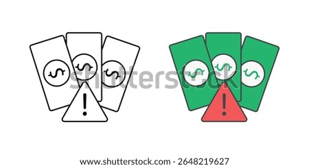 Payment overdue warning icon with alert symbol and money icon, ideal for finance alerts, BNPL tracking, and overdue payment illustrations.