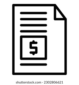 Vector de esquema de icono del papel de pago. Dinero bancario. Servicio de balance