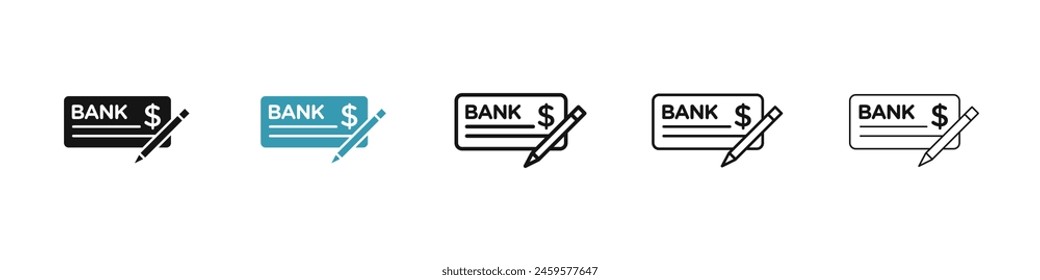 Payment pay paper cheque sign set. Salary cheque sign for UI designs.