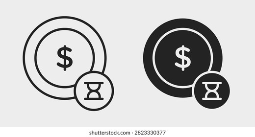 Payment Pending icon representing pending transactions, payment processing, financial verification, and banking workflows. This editable vector icon is available in both outline and filled styles, making it ideal for websites, mobile applications, fintech platforms, presentations, print materials, and commercial branding.
