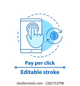 Payment per click concept icon. E-payment. Mobile banking idea thin line illustration. Online money transaction. Vector isolated outline drawing. Editable stroke