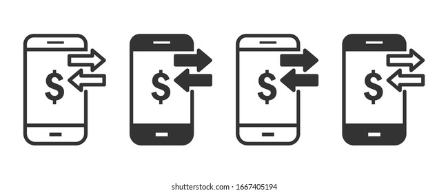 Payment phone icons in four different versions in a flat design