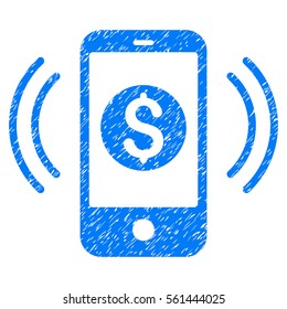 Payment Phone Ring grainy textured icon for overlay watermark stamps. Flat symbol with dirty texture. Dotted vector blue ink rubber seal stamp with grunge design on a white background.
