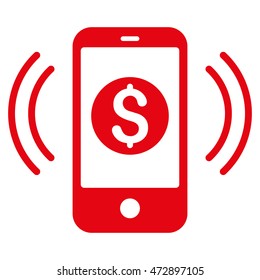 Payment Phone Ring icon. Vector style is flat iconic symbol with rounded angles, red color, white background.