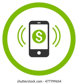 Payment Phone Ring rounded icon. Vector illustration style is flat iconic bicolor symbol, eco green and gray colors, white background.