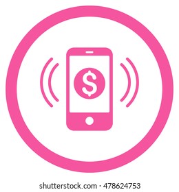 Payment Phone Ring rounded icon. Vector illustration style is flat iconic symbol, pink color, white background.