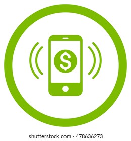 Payment Phone Ring rounded icon. Vector illustration style is flat iconic symbol, eco green color, white background.
