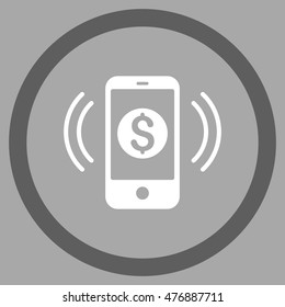 Payment Phone Ring vector bicolor rounded icon. Image style is a flat icon symbol inside a circle, dark gray and white colors, silver background.