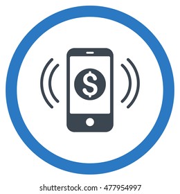 Payment Phone Ring vector bicolor rounded icon. Image style is a flat icon symbol inside a circle, smooth blue colors, white background.