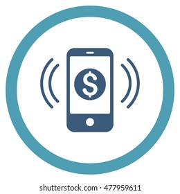 Payment Phone Ring vector bicolor rounded icon. Image style is a flat icon symbol inside a circle, cyan and blue colors, white background.
