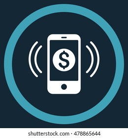 Payment Phone Ring vector bicolor rounded icon. Image style is a flat icon symbol inside a circle, blue and white colors, dark blue background.