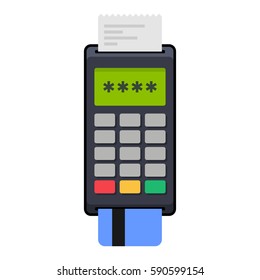 Payment POS Terminal with Card. Flat Style Icon. Vector