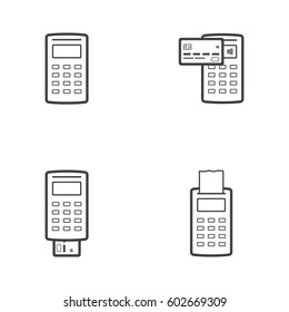 Payment POS terminal icons set. Black and white colors.