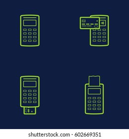 Payment POS terminal icons set. Green color.