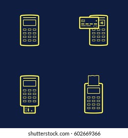 Payment POS terminal icons set. Yellow color.