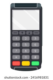 Payment pos terminal. NFC payment machine concept. Bank payment terminal, mockup. Vector illustration in flat design
