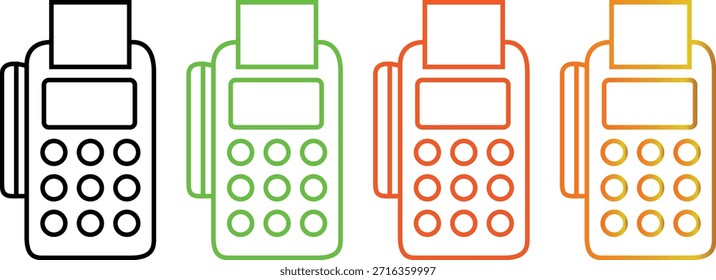 Iconos del vector del terminal del POS del pago: Estilo moderno del contorno para las transacciones al por menor y las finanzas del negocio