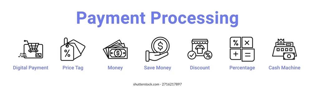 Icono de procesamiento de pagos Anuncio y colección color azul