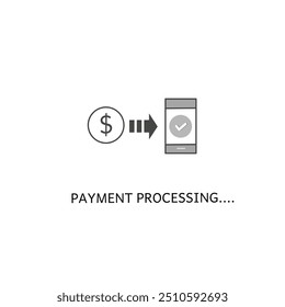 Payment processing vector.   payment icon. concept of global marketing or e-commerce checkmark sign and paypass method without contact. flat trend modern  logo graphic isolated on white background