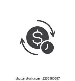 Payment processing  vector icon. Dollar coin with clock and arrows filled flat sign for mobile concept and web design. Money transaction glyph icon. Symbol, logo illustration. Vector graphics