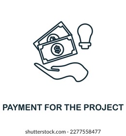 Pago para el icono de línea Proyecto. Pago simple monocromo para el icono de esquema del proyecto para plantillas, diseño web e infografías
