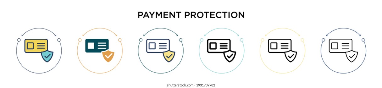 Payment protection icon in filled, thin line, outline and stroke style. Vector illustration of two colored and black payment protection vector icons designs can be used for mobile, ui, web