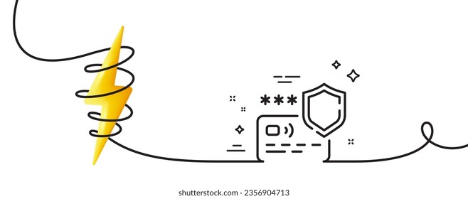 Payment protection line icon. Continuous one line with curl. Credit card secure sign. Money defense symbol. Payment protection single outline ribbon. Loop curve with energy. Vector