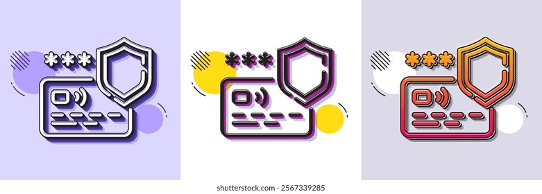 Payment protection line icon. Halftone dotted pattern. Gradient icon with grain shadow. Credit card secure sign. Money defense symbol. Line payment protection icon. Various designs. Vector