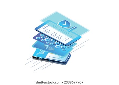 Payment Protection Technology  App Isometric Concept