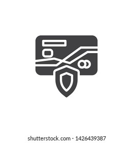 Payment protection vector icon. filled flat sign for mobile concept and web design. Bank credit card with security shield glyph icon. Symbol, logo illustration. Vector graphics