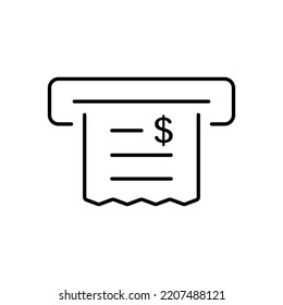 Icono de línea de precio total de factura de pago para papel financiero de compra Pictograma de cobro de dinero de pago por esquema de impuestos. Documento de Finanzas con Signo de Dólar. Stroke editable. Ilustración de vectores aislados.