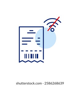 Payment receipt with barcode and no wi-fi symbol. Offline transactions. Pixel perfect, editable stroke vector icon